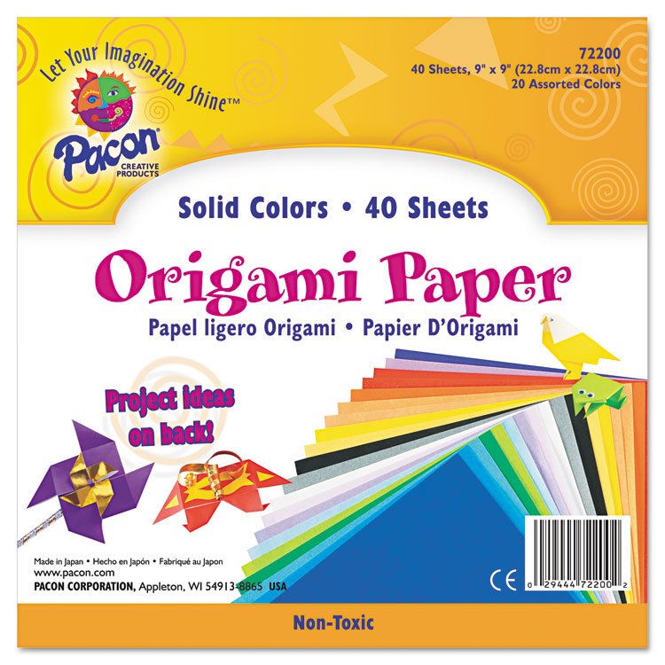 Pacon Origami Paper, 30 lb Bond Weight, 9 x 9, Assorted Bright Colors, 40/Pack (PAC72200)