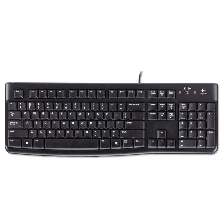 Logitech K120 Ergonomic Desktop Wired Keyboard, USB, Black (LOG920002478)