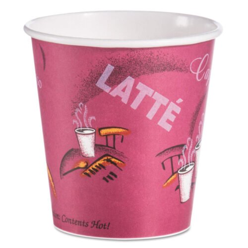 SOLO Paper Hot Drink Cups in Bistro Design, 10 oz, Maroon, 1,000/Carton (SCC510SI)