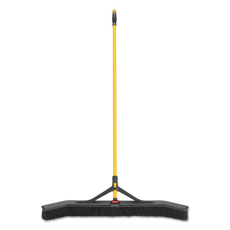 Rubbermaid Commercial Maximizer Push-to-Center Broom, Poly Bristles, 36 x 58.13, Steel Handle, Yellow/Black (RCP2018728)