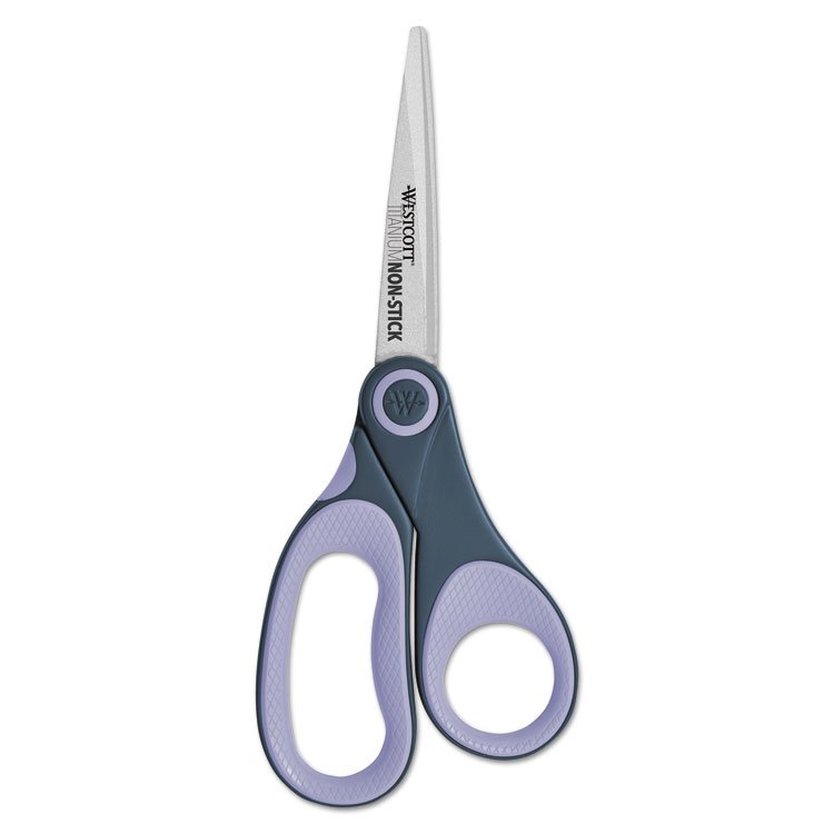 Westcott Non-Stick Titanium Bonded Scissors, 8" Long, 3.25" Cut Length, Straight Gray/Purple Handle (ACM14910)