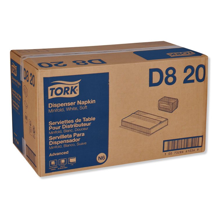 Tork Advanced Soft Minifold Dispenser Napkins, 1-Ply,13" x 12", White, 6000/CT (TRKD820)