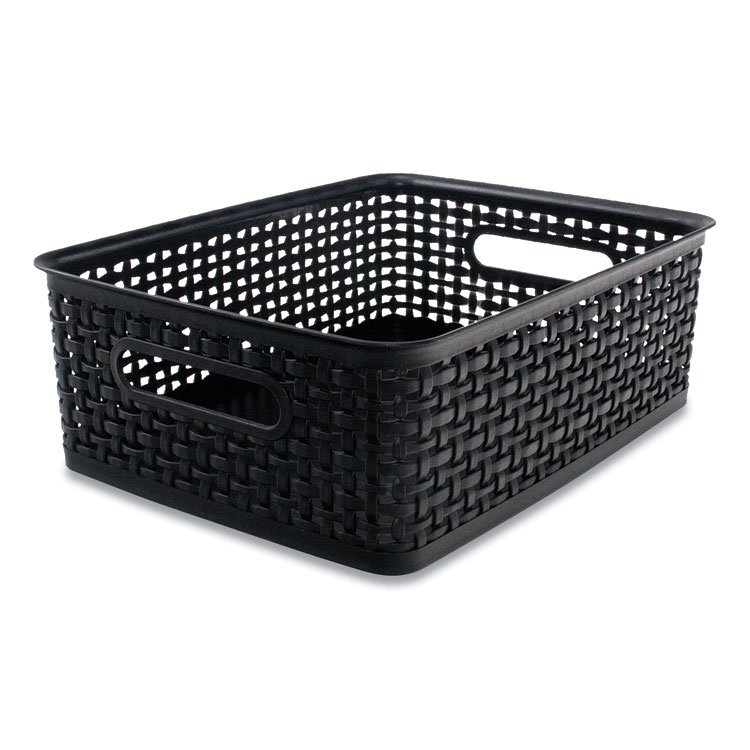 Advantus Plastic Weave Bin, Medium, 14" x 10.5" x 4.63", Black (AVT36003)