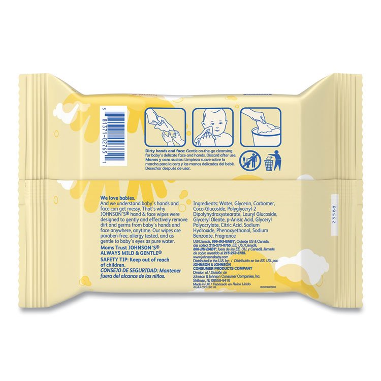 Johnson & Johnson Hand and Body Wipes, Travel Pack, 1-Ply, Nonwoven Fiber, 7.3 x 7.5, Unscented, White, 25 Wipes/Pack (JOJ111773900)
