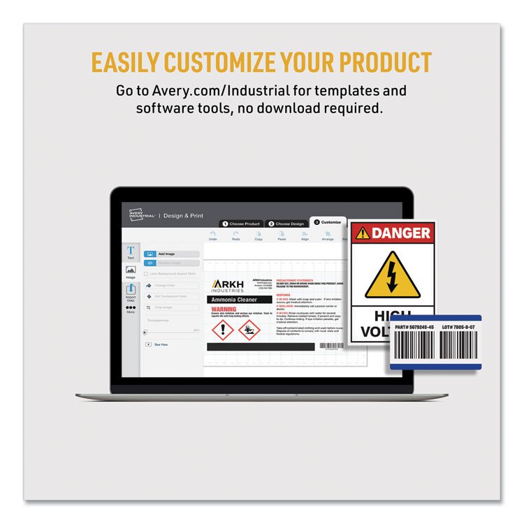 Avery UltraDuty GHS Chemical Waterproof and UV Resistant Labels, 4 x 4, White, 4/Sheet, 50 Sheets/Box (AVE60504)