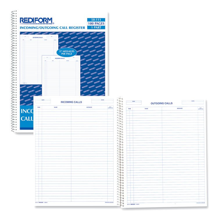 Rediform Wirebound Call Register, One-Part (No Copies), 11 x 8.5, 100 Forms Total (RED50111)