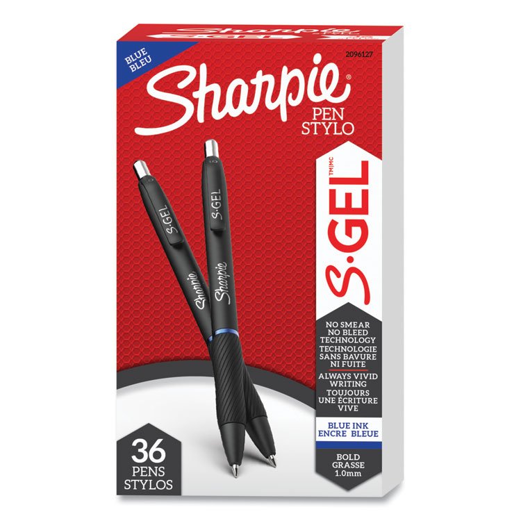 Sharpie S-Gel High-Performance Gel Pen, Retractable, Bold 1 mm, Blue Ink, Black Barrel, 36/Pack (SAN2096127)