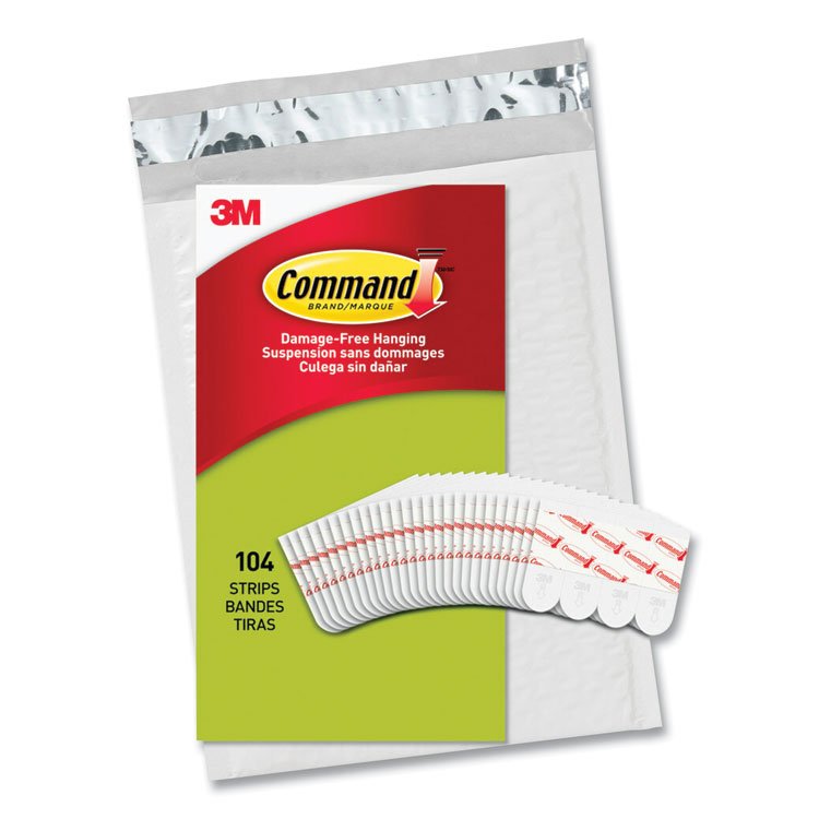 Command Poster Strips, Removable, Holds Up to 1 lb per Pair, Small, 0.63 x 1.75, White, 104/Pack (MMM17024104)