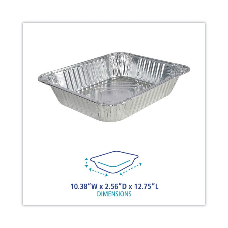 Boardwalk Aluminum Steam Table Pans, Half-Size Deep, 400 Gauge, 2.56" Deep, 10.38 x 12.75, 100/Carton (BWKSTEAMHFDP)