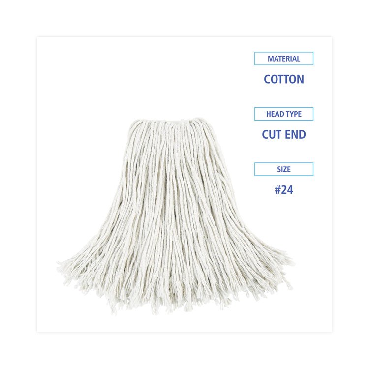 Boardwalk Cut-End Wet Mop Head, Cotton, No. 24, White 12/Carton (BWK2024CCT)