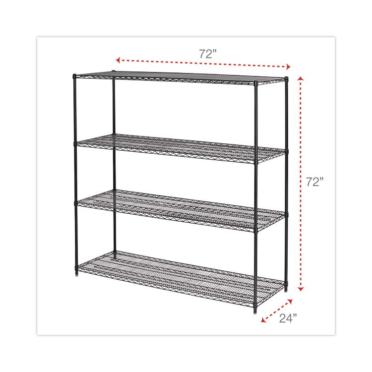 Alera BA Plus Wire Shelving Kit, Four-Shelf, 72w x 24d x 72h, Black Anthracite Plus (ALESW207224BA)