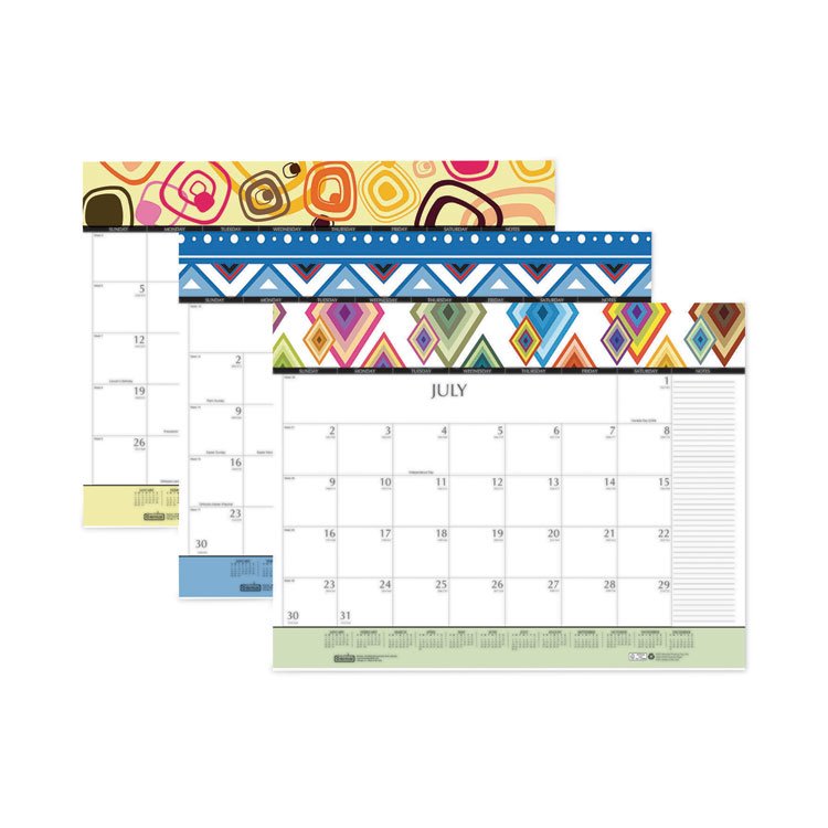 House of Doolittle Recycled Desk Pad Calendar, Geometric Artwork, 22 x 17, White Sheets, Black Binding/Corners,12-Month (Jan to Dec): 2025 (HOD149)