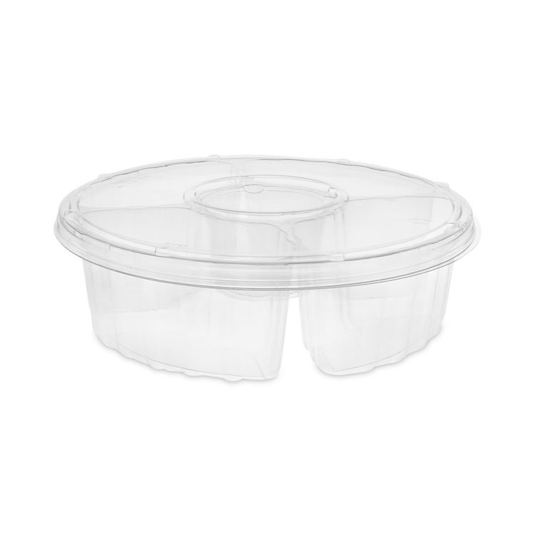 Pactiv Evergreen Dip Cup Platter, 4-Compartment, 64 oz, 10" Diameter, Clear, Plastic, 100/Carton (PCT1064DP4CLRL)