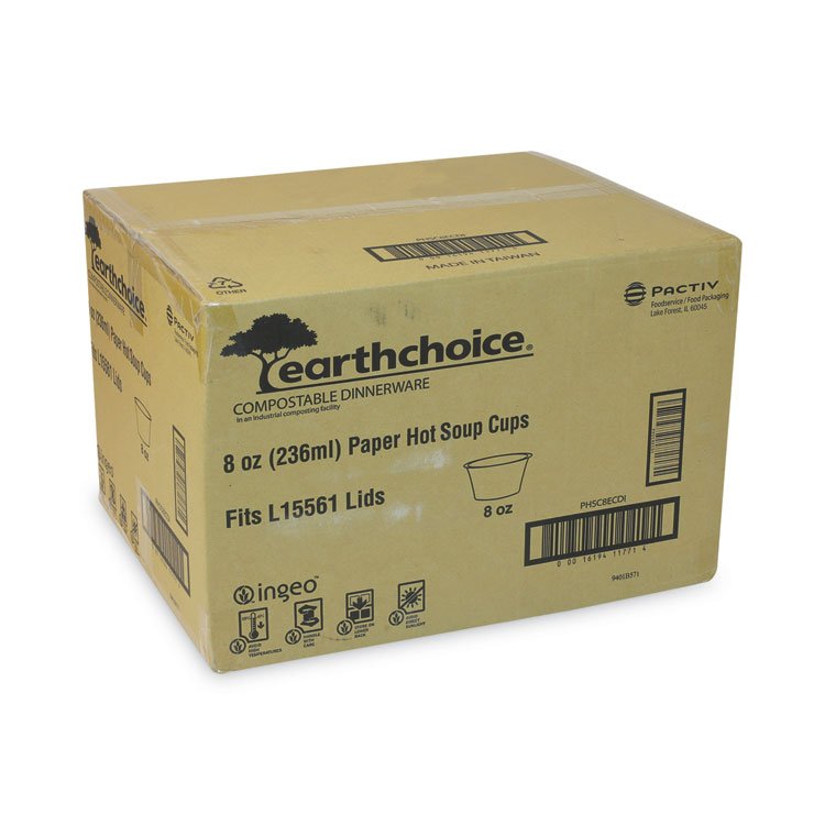 Pactiv Evergreen EarthChoice Compostable Soup Cup, Small, 8 oz, 3 x 3 x 3, Brown, Paper, 500/Carton (PCTPHSC8ECDI)