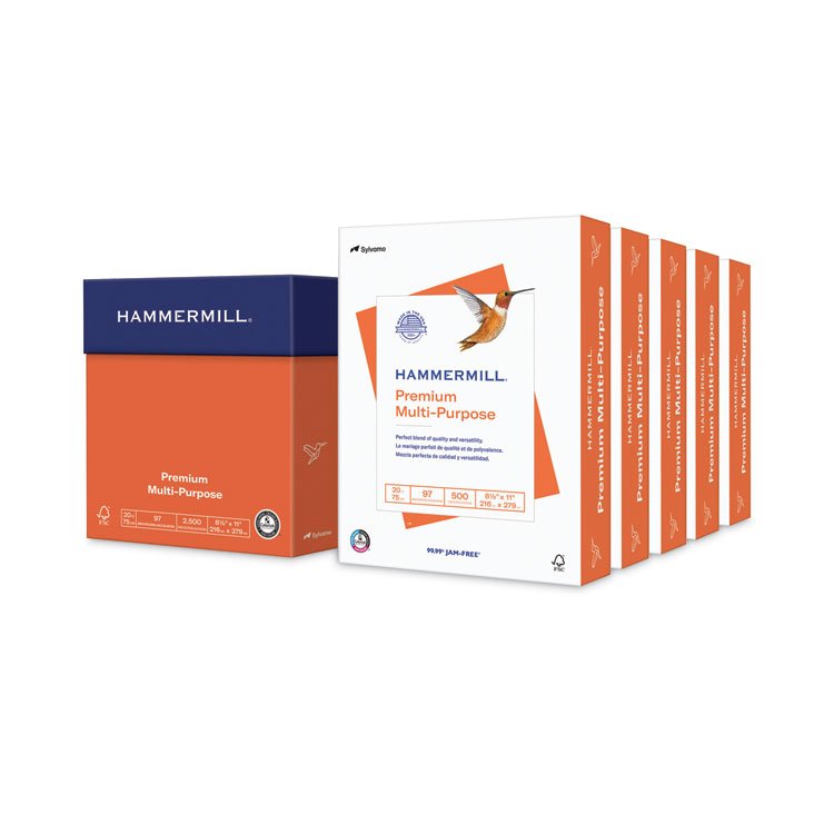 Hammermill Premium Multipurpose Print Paper, 97 Bright, 20 lb Bond Weight, 8.5 x 11, White, 500 Sheets/Ream, 5 Reams/Carton (HAM105910)