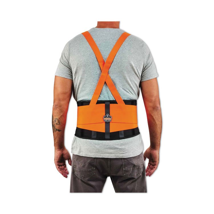 ergodyne ProFlex 100HV Economy Hi-Vis Spandex Back Support Brace, Small, 25" to 30" Waist, Black/Orange (EGO11882)