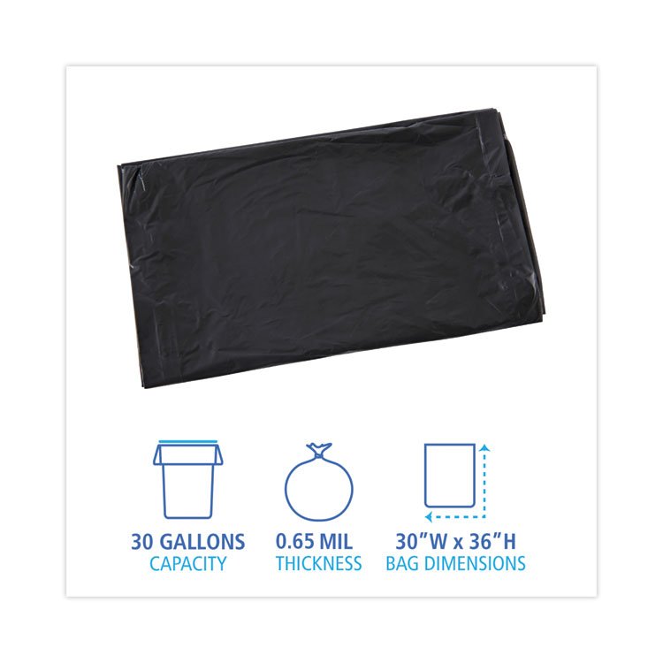Boardwalk Linear Low Density Industrial Can Liners, 30 gal, 0.65 mil, 30" x 36", Black, Flat Pack, 200/Carton (BWKL3036H)
