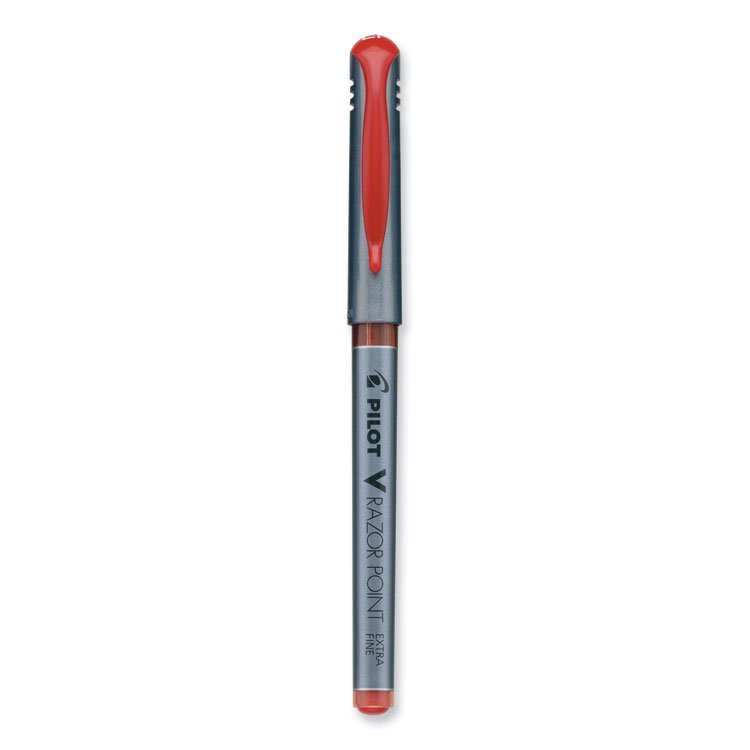 Pilot V Razor Point Liquid Ink Porous Point Pen, Stick, Extra-Fine 0.5 mm, Red Ink, Gray/Translucent Red Barrel, Dozen (PIL11022)