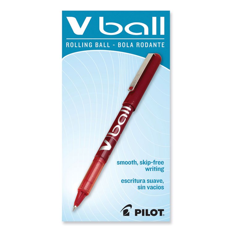 Pilot VBall Liquid Ink Rollerball Pen, Stick, Extra-Fine 0.5 mm, Red Ink, Red/Clear Barrel, Dozen (PIL35202)