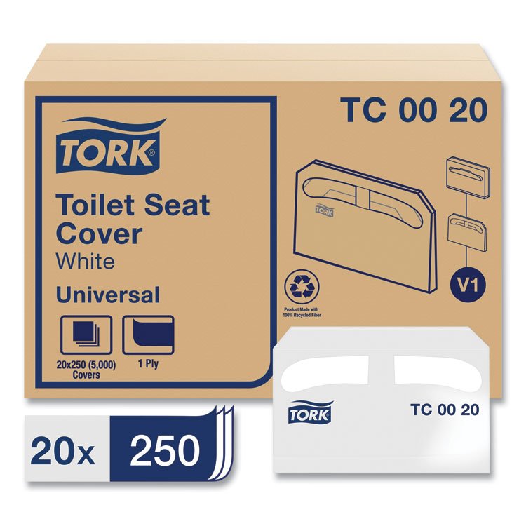 Tork Toilet Seat Cover, Half-Fold, 14.5 x 17, White, 250/Pack, 20 Packs/Carton (TRKTC0020)