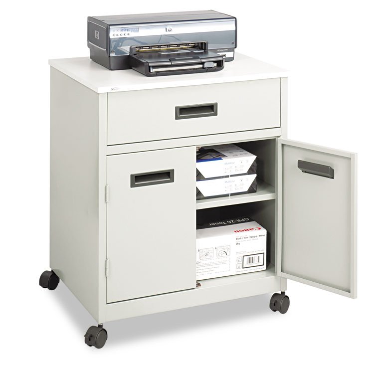 Safco Steel Machine Stand with Pullout Drawer, Engineered Wood, 3 Shelves, 1 Drawer, 25" x 20" x 29.75", Gray (SAF1870GR)