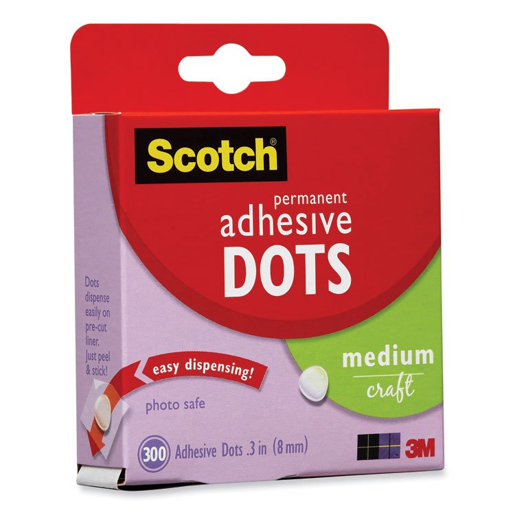 Scotch Mounting Adhesive Dots, 0.3" dia, Transparent, 300/Pack (MMM70005077485)