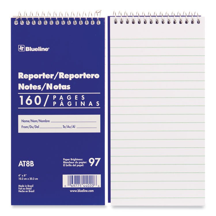 Blueline Reporters Note Pad, Medium/College Rule, Blue Cover, 80 White 4 x 8 Sheets (REDAT8B)