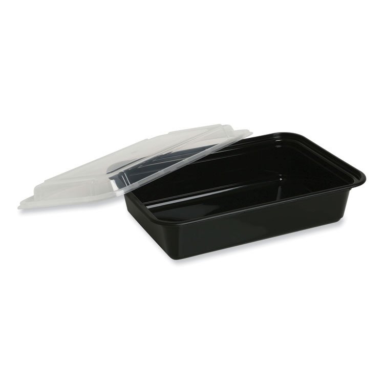 GE Microwavable Food Container with Lid, Rectangular, 16 oz, 7.48 x 5.03 x 2.04, Black/Clear, Plastic, 150/Carton (GENTORECT16)