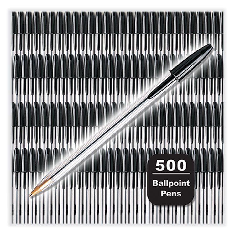 BIC Cristal Xtra Smooth Ballpoint Pen, Stick, Medium 1 mm, Black Ink, Clear Barrel, 500/Pack (BICMS500EBLK)
