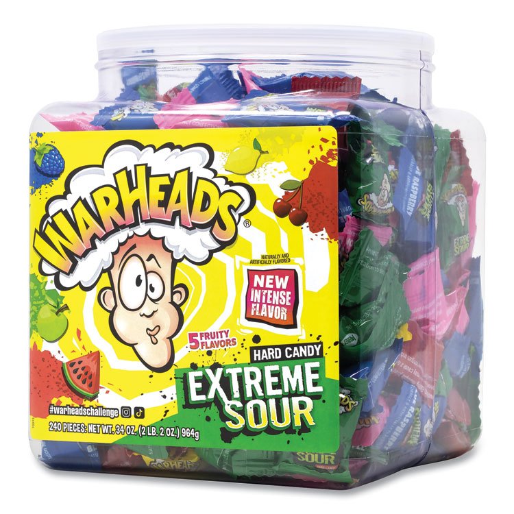 WARHEADS Xtreme Sour Hard Candy, Assorted Flavors, 34 oz Tub (GRR22002140)