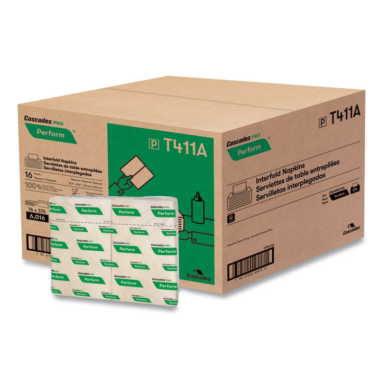 Cascades PRO Perform Interfold Napkins, 1-Ply, 6.5 x 4.25, Natural, 376/Pack, 16 Packs/Carton (CSDT411)