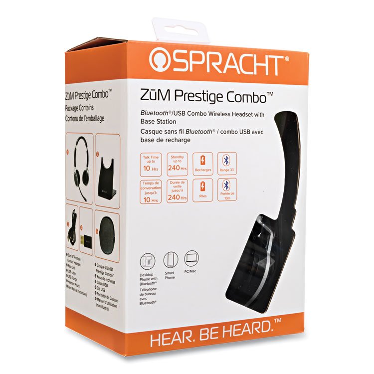 Spracht ZuM BT Prestige Combo Binaural Over The Head Headset with USB Dongle, Black (SPTZUMBTP410)