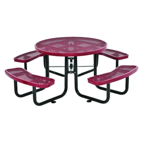 Global Industrial Expanded Steel Picnic Table, Round, 46" Dia x 29.5"h, Red Top, Red Base/Legs (GBE277150RD)