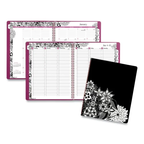 Cambridge Floradoodle WeeklyMonthly Professional Planner, Floral Artwork, 11 x 8.5, BlackWhite Cover, 12-Month (Jan-Dec) 2025 (AAG589905)