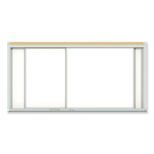 Ghent Horizontal Sliding Porcelain Magnetic Whiteboard, 96 x 48, White Surface, Satin Aluminum Frame (GHEHSM248)