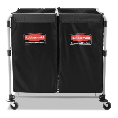 Rubbermaid Commercial Two-Compartment Collapsible X-Cart, Synthetic Fabric, 2.49 cu ft Bins, 24.1 x 35.7 x 34, BlackSilver (RCP1881781)
