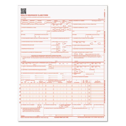 TOPS CMS-1500 MedicareMedicaid Forms for Laser Printers, One-Part (No Copies), 8.5 x 11, 250 Forms Total (TOP50135RV)