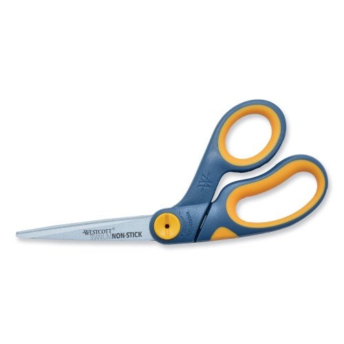 Westcott Non-Stick Titanium Bonded Scissors, 8 Long, 3.25 Cut Length, Crane-Style GrayYellow Handle (ACM14850)