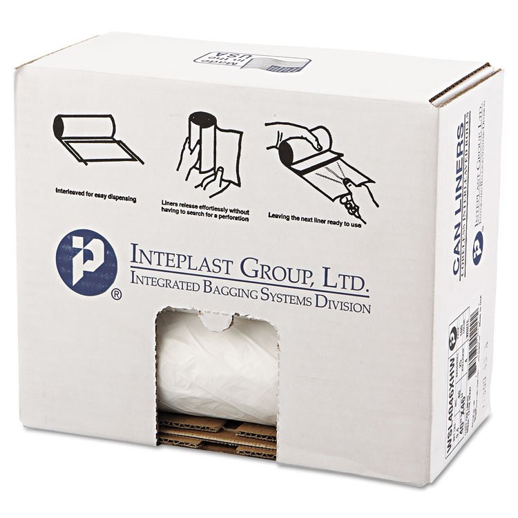 Inteplast Group Low-Density Commercial Can Liners, 45 gal, 0.7 mil, 40" x 46", White, Interleaved Roll, 25 Bags/Roll, 4 Rolls/Carton (IBSSL4046XHW2)