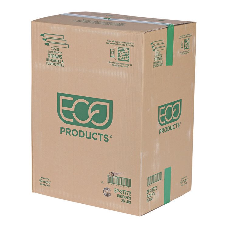 Eco-Products Wrapped Straw, 7.75", Green, Plastic, 9,600/Carton (ECOEPST772)