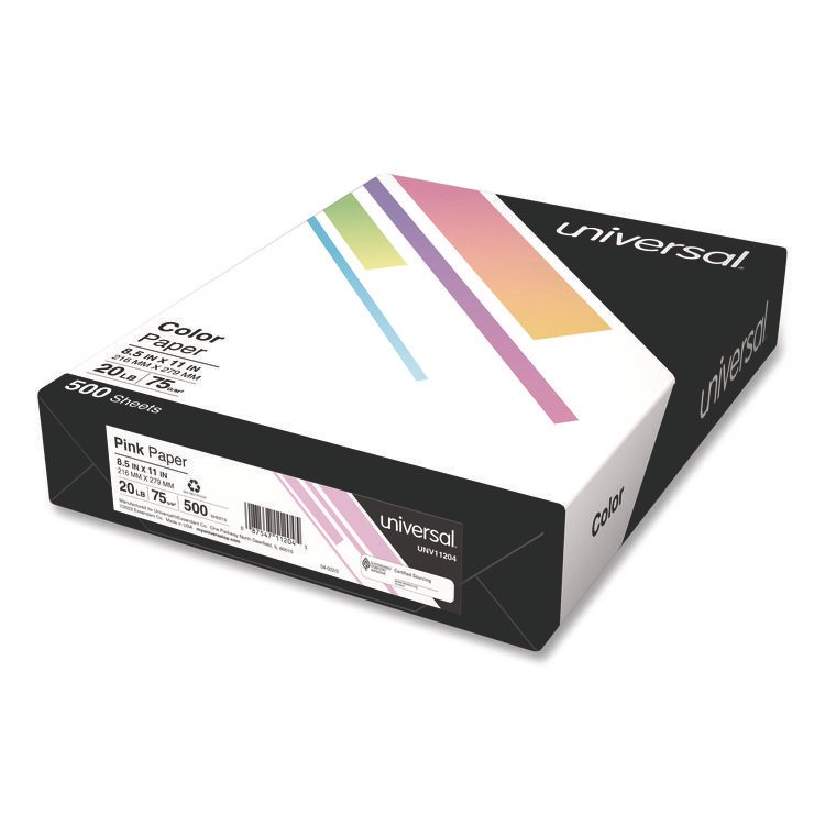 Universal Deluxe Colored Paper, 20 lb Bond Weight, 8.5 x 11, Pink, 500/Ream (UNV11204)