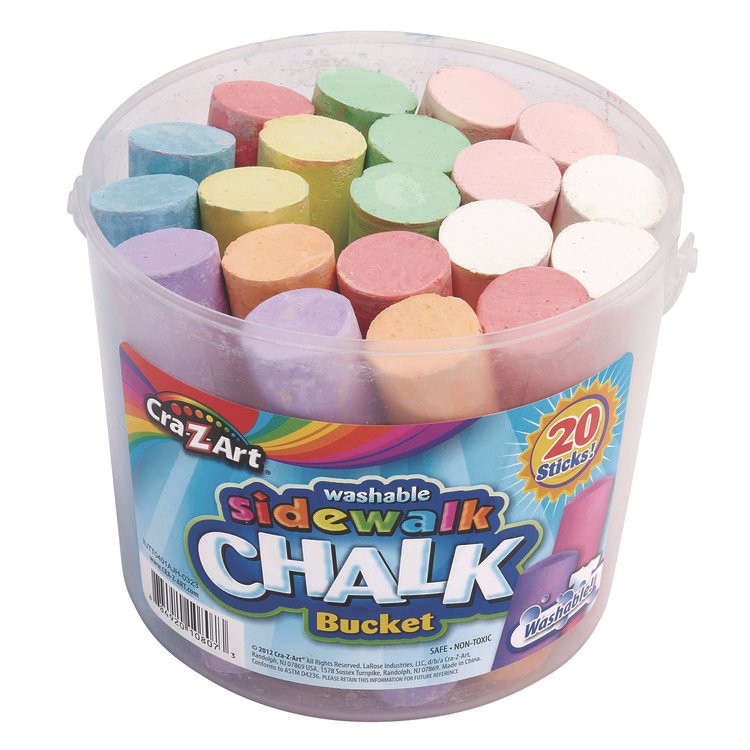 Cra-Z-Art Washable Sidewalk Jumbo Chalk in Storage Bucket with Lid and Handle, 12.63", 20 Assorted Colors (CZA108076)