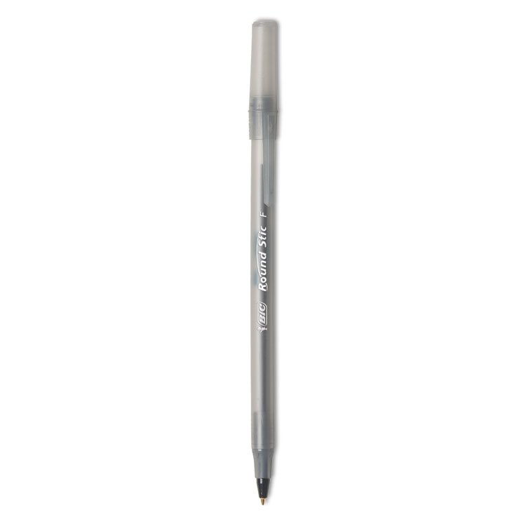 BIC Round Stic Xtra Precision Ballpoint Pen, Stick, Fine 0.8 mm, Black Ink, Smoke Barrel, Dozen (BICGSF11BK)