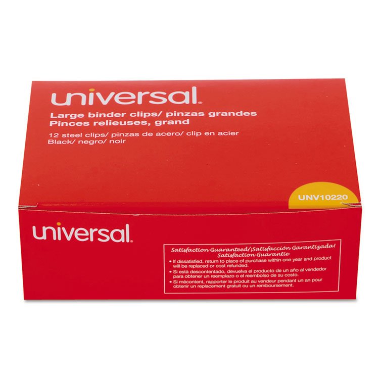 Universal Binder Clips, Large, Black/Silver, 12/Box (UNV10220)