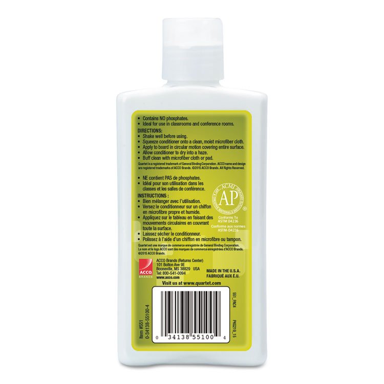 Quartet Whiteboard Conditioner/Cleaner for Dry Erase Boards, 8 oz Bottle (QRT551)