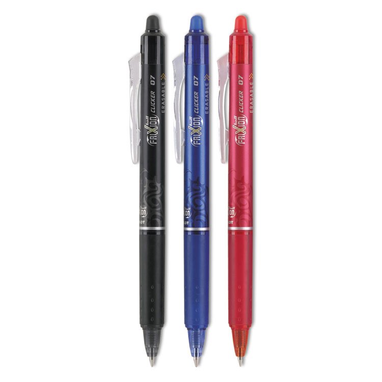 Pilot FriXion Clicker Erasable Gel Pen, Retractable, Fine 0.7 mm, Assorted Business Ink and Barrel Colors, 3/Pack (PIL31467)