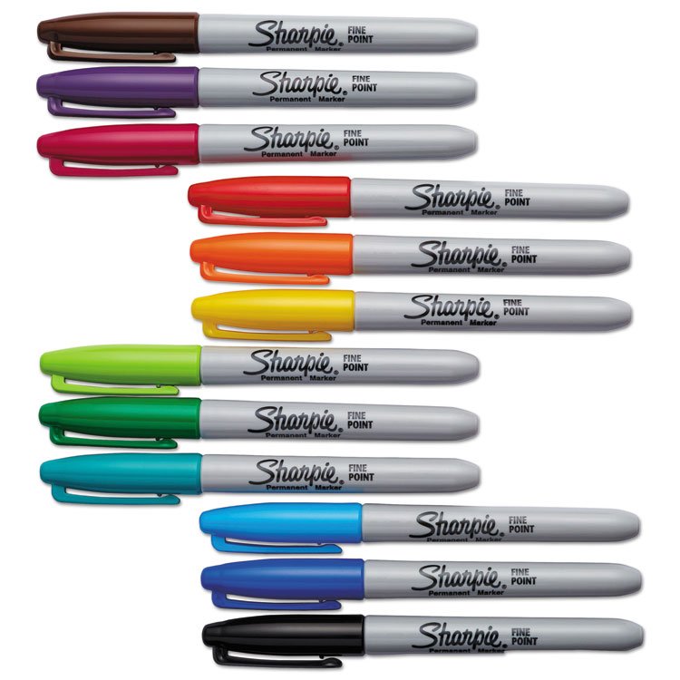 Sharpie Fine Tip Permanent Marker, Fine Bullet Tip, Assorted Colors, 12/Set (SAN30072)