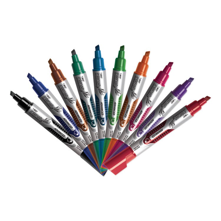 BIC Intensity Advanced Dry Erase Marker, Tank-Style, Broad Chisel Tip, Assorted Colors, 24/Pack (BICGELITP241AST)