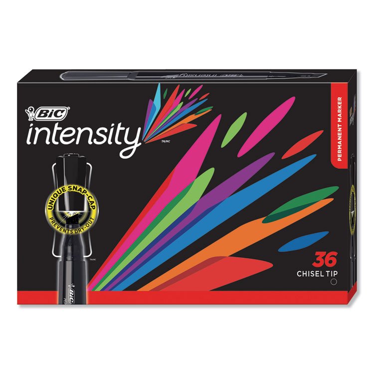BIC Intensity Chisel Tip Permanent Marker Value Pack, Broad Chisel Tip, Black, 36/Pack (BICGPMM36BK)