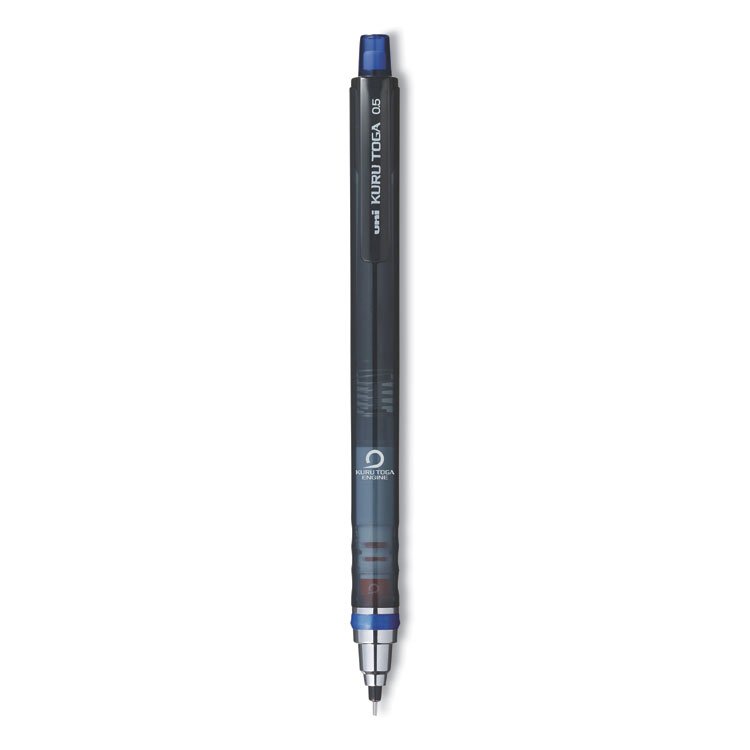 uniball KuruToga Mechanical Pencil with Tube of Lead/Erasers, 0.5 mm, HB (#2), Black Lead, Black Barrel (UBC1751934)